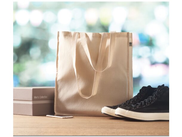 Bolsa 100% algodón asas largas orgánico 140 g/m2 Beige detalle 3