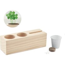 Soporte escritorio madera con semillas trébol