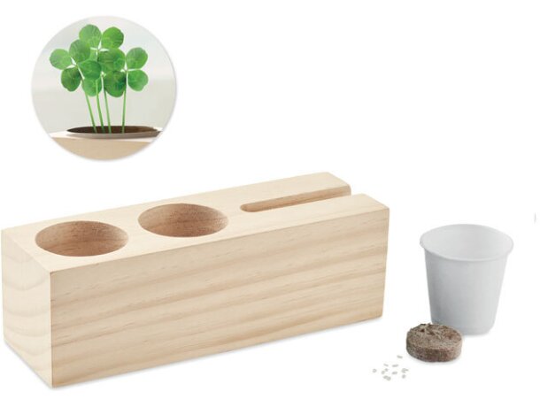 Soporte THILA madera natural con semillas trébol para empresa Madera detalle 6