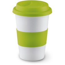 Taza de cerámica con tapa y banda de silicona negra barato Taza de cerámica con tapa y banda de silicona negra barato