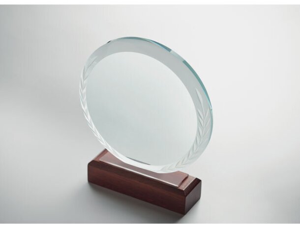 Placa o trofeo cristal redonda Keen Marron detalle 5