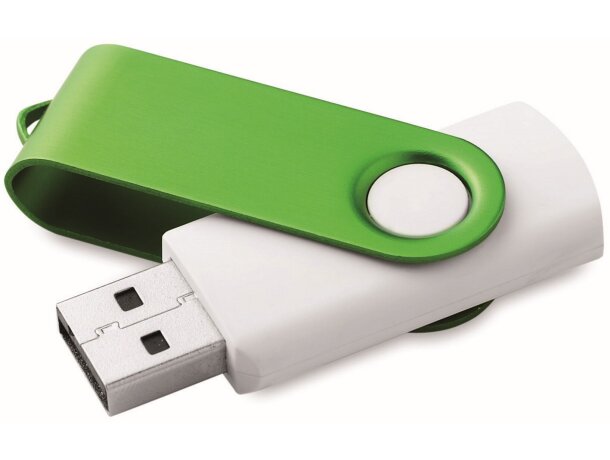 USB giratorio carcasa blanca 8GB con logo a todo color verde