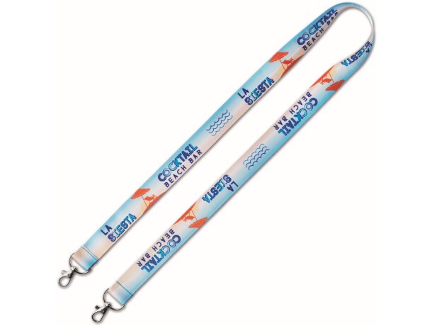 Lanyard sublimación con dos hebillas metálicas.