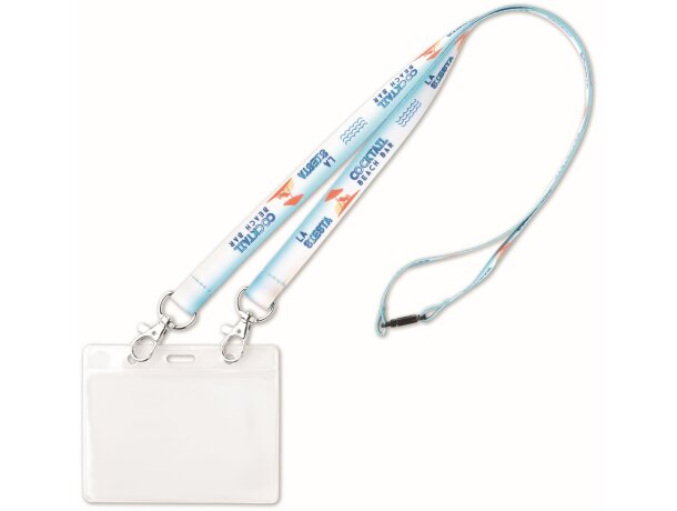 Lanyard sublimación con dos hebillas metálicas.