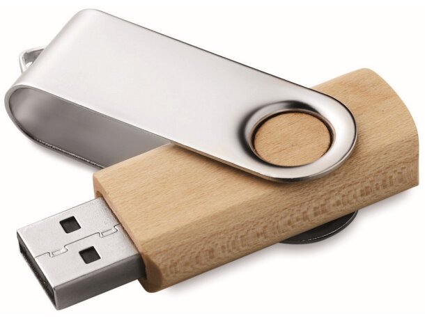 USB de madera y metal 16GB con mecanismo giratorio ecológico beige
