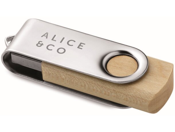 USB de madera y metal 16GB con mecanismo giratorio ecológico beige