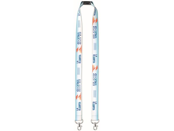 Lanyard sublimación con dos hebillas metálicas.