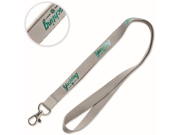 Lanyard de poliéster fino con diseño de lámina metálica gris oscuro
