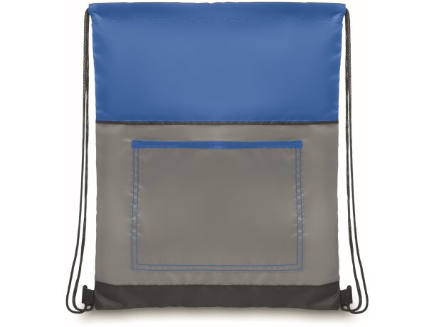 Bolsa de cordones con bolsillo frontal azul royal grabado