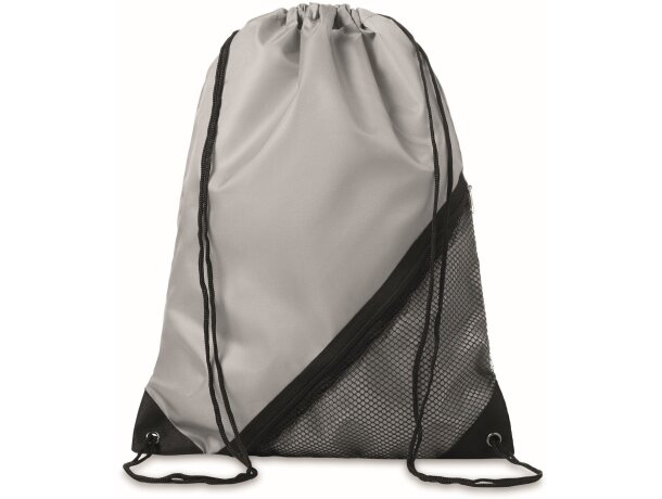 Mochila de cordones con cremallera gris