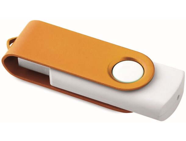 USB giratorio carcasa blanca 8GB con logo a todo color naranja