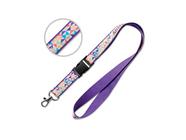 Lanyard poliéster plano con capa de satín sublimado con hebilla de plástico