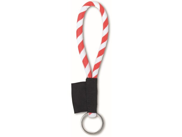Lanyard corto cilíndrico con etiqueta tejida blanco