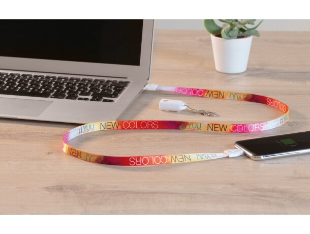 Lanyard y cable cargador 2 en 1 multicolour personalizada
