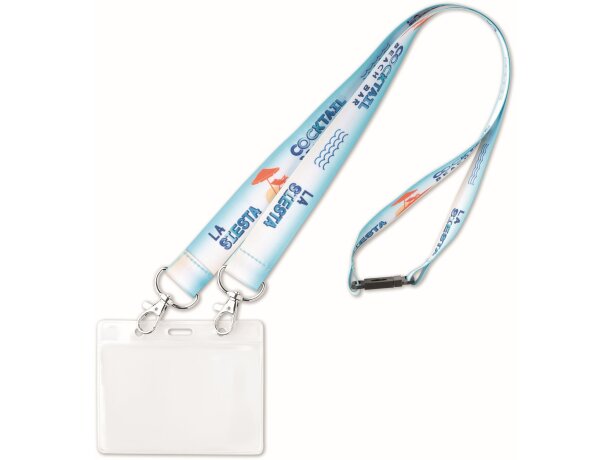 Lanyard sublimación con dos hebillas metálicas.