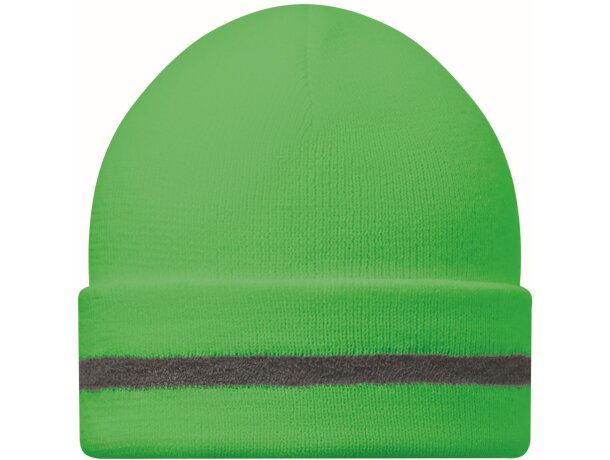 Gorro de doble capa de color neón verde fluorescente con logo