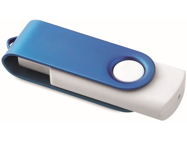 USB giratorio carcasa blanca 8GB con logo a todo color azul