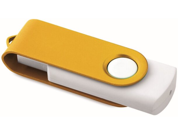 USB giratorio carcasa blanca 8GB con logo a todo color dorado