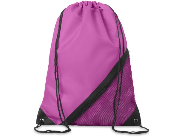 Mochila de cordones con cremallera violeta grabado