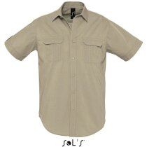 Camisa de hombre manga corta con dos bolsillos Sols beige Camisa de hombre manga corta con dos bolsillos Sols beige