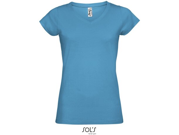 Camiseta de mujer cuello de pico colores sols con logo