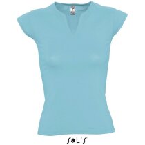 Camiseta mujer cuello fantasía entallada Sols azul claro Camiseta mujer cuello fantasía entallada Sols azul claro