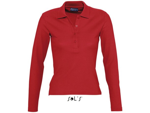 Polo de mujer entallado con manga larga Sols personalizado rojo Polo de mujer entallado con manga larga Sols personalizado rojo