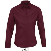 Camisa de mujer manga larga tejido popelin Sols personalizada burdeos Camisa de mujer manga larga tejido popelin Sols personalizada burdeos