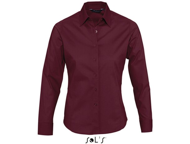 Camisa de mujer manga larga tejido popelin Sols personalizada burdeos Camisa de mujer manga larga tejido popelin Sols personalizada burdeos
