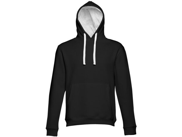 Sudadera unisex THC Moscow II con capucha y bolsillo marsupial Negro/Gris claro matizado detalle 7