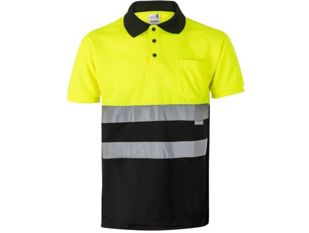 Polo bicolor alta visibilidad Cupid manga corta reflectante Negro/Amarillo detalle 47