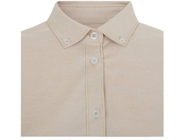 Camisa oxford Prithvi mujer elástica manga larga Natural claro detalle 4