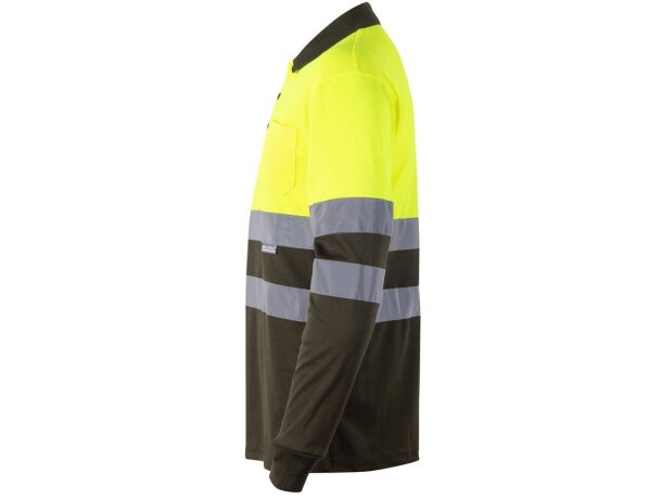 Polo bicolor alta visibilidad VL Vulcan manga larga Verde militar/Amarillo detalle 10