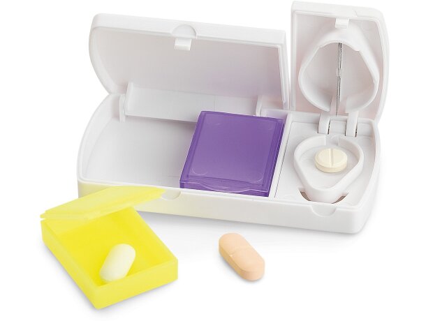 Pastillero cortador con secciones de colores grabado blanco