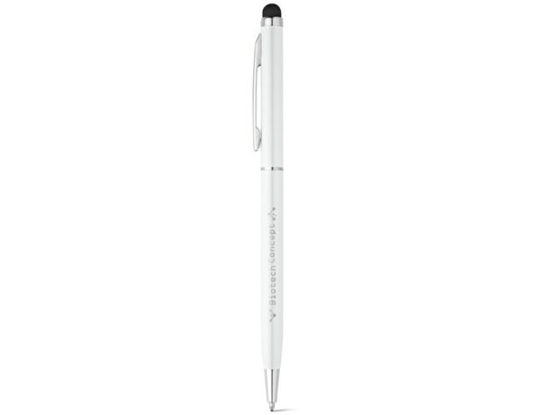 Bolígrafo de aluminio con punta táctil Zoe Bk blanco
