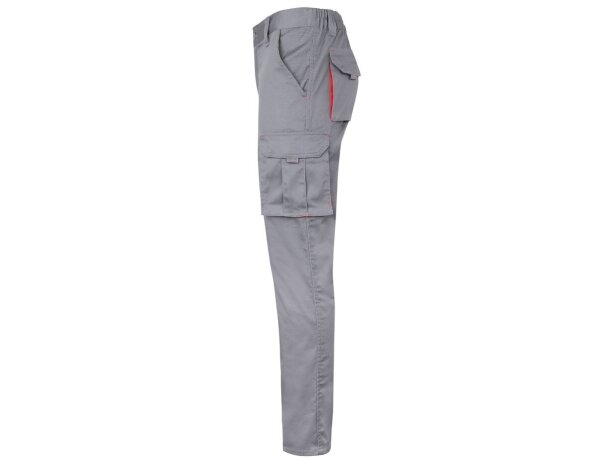 Pantalón elástico bicolor fides con seis bolsillos funcionales Gris/Rojo detalle 21