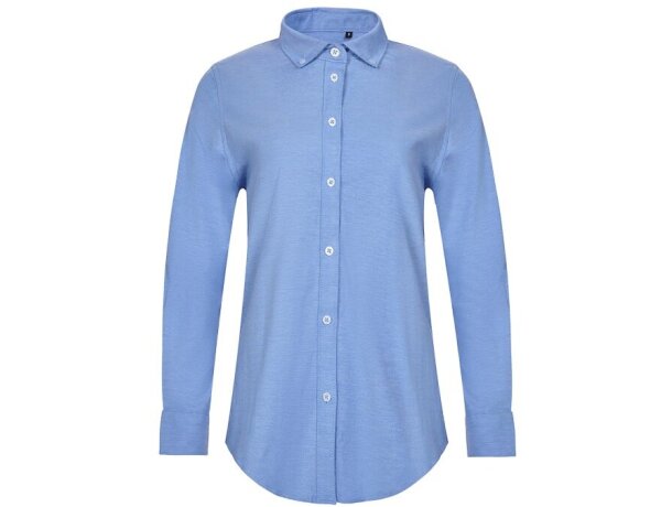 Camisa oxford Prithvi mujer elástica manga larga Azul detalle 19