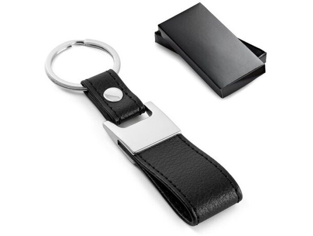 Llavero rectangular de metal y polipiel