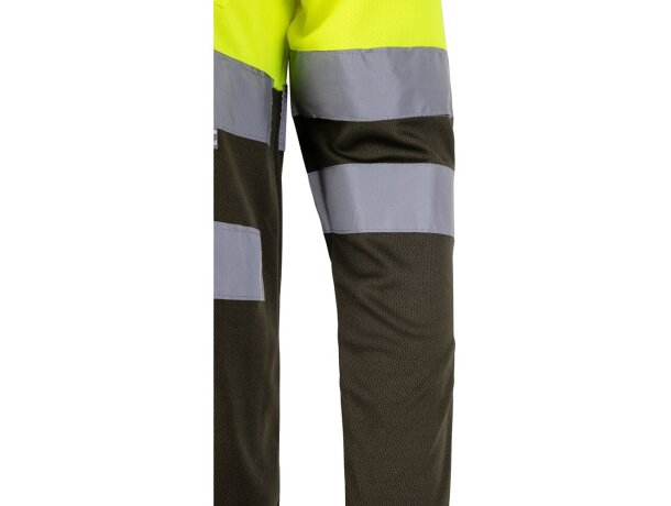 Polo bicolor alta visibilidad VL Vulcan manga larga Verde militar/Amarillo detalle 12