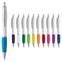 Bolígrafo de plástico publicitario grip metálico blanco 140mm