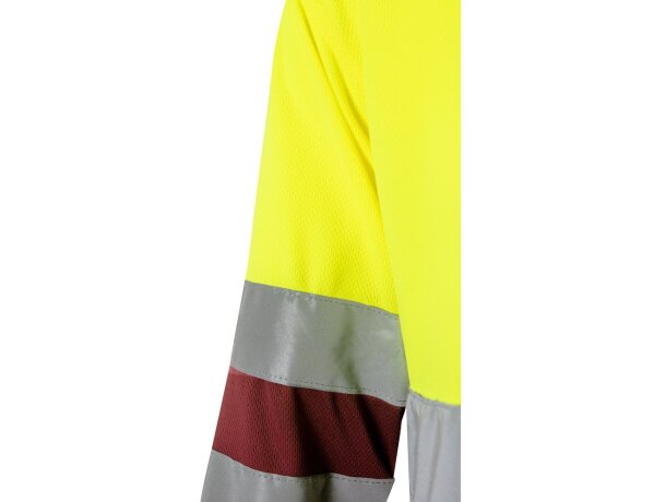 Polo bicolor alta visibilidad VL Vulcan manga larga Burdeos/Amarillo detalle 6