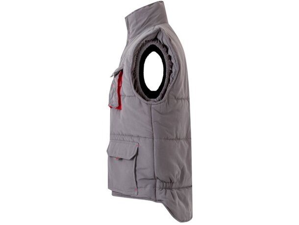Chaleco acolchado bicolor multibolsillos unisex VL Nergal Gris/Rojo detalle 18