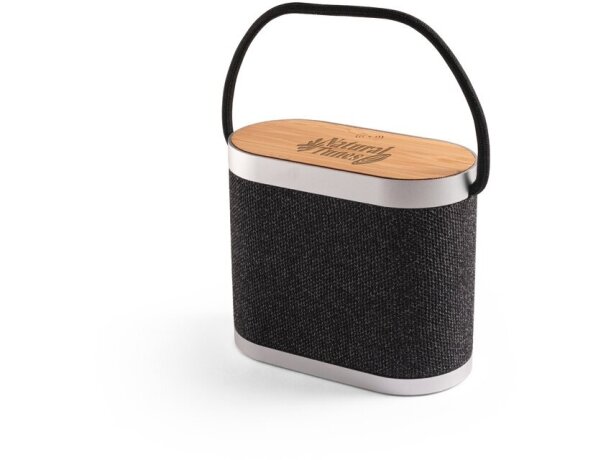 Altavoz Guetta 5w bluetooth con carga inalámbrica en bambú y rpet Gris oscuro detalle 5
