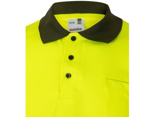 Polo bicolor alta visibilidad Cupid manga corta reflectante Verde militar/Amarillo detalle 10