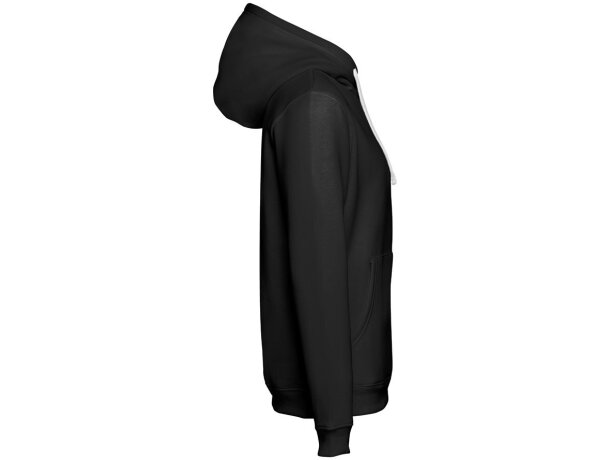 Sudadera Moscow unisex con capucha, bolsillo marsupial y cordones Negro/Gris claro matizado detalle 12