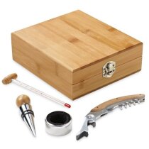 Set Cabernet de vino con 4 accesorios en estuche de madera personalizado Set Cabernet de vino con 4 accesorios en estuche de madera personalizado