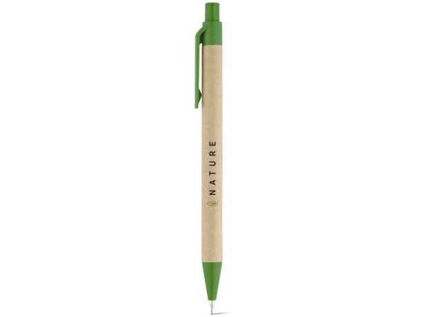 Conjunto de portaminas y bolígrafo ecológico de papel craft verde para empresas