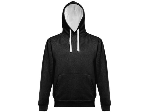 Sudadera Moscow unisex con capucha, bolsillo marsupial y cordones Negro/Blanco detalle 17