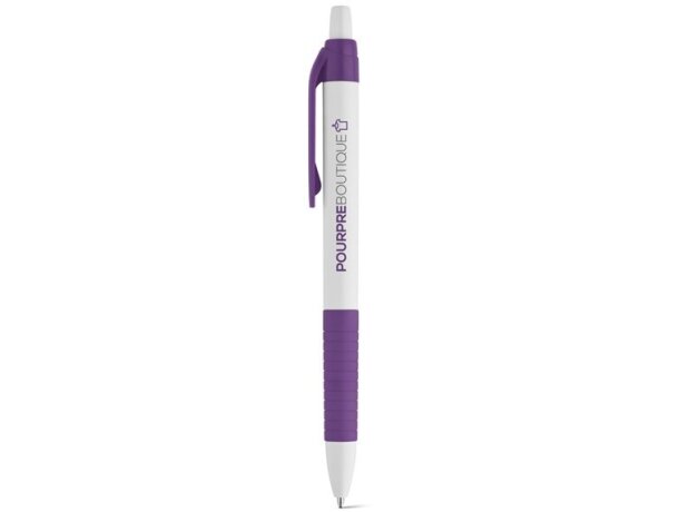 Bolígrafo con grip y clip en color morado