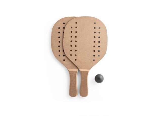 Raquetas de playa Tapia de MDF con pelota y bolsa de algodón Natural oscuro detalle 3